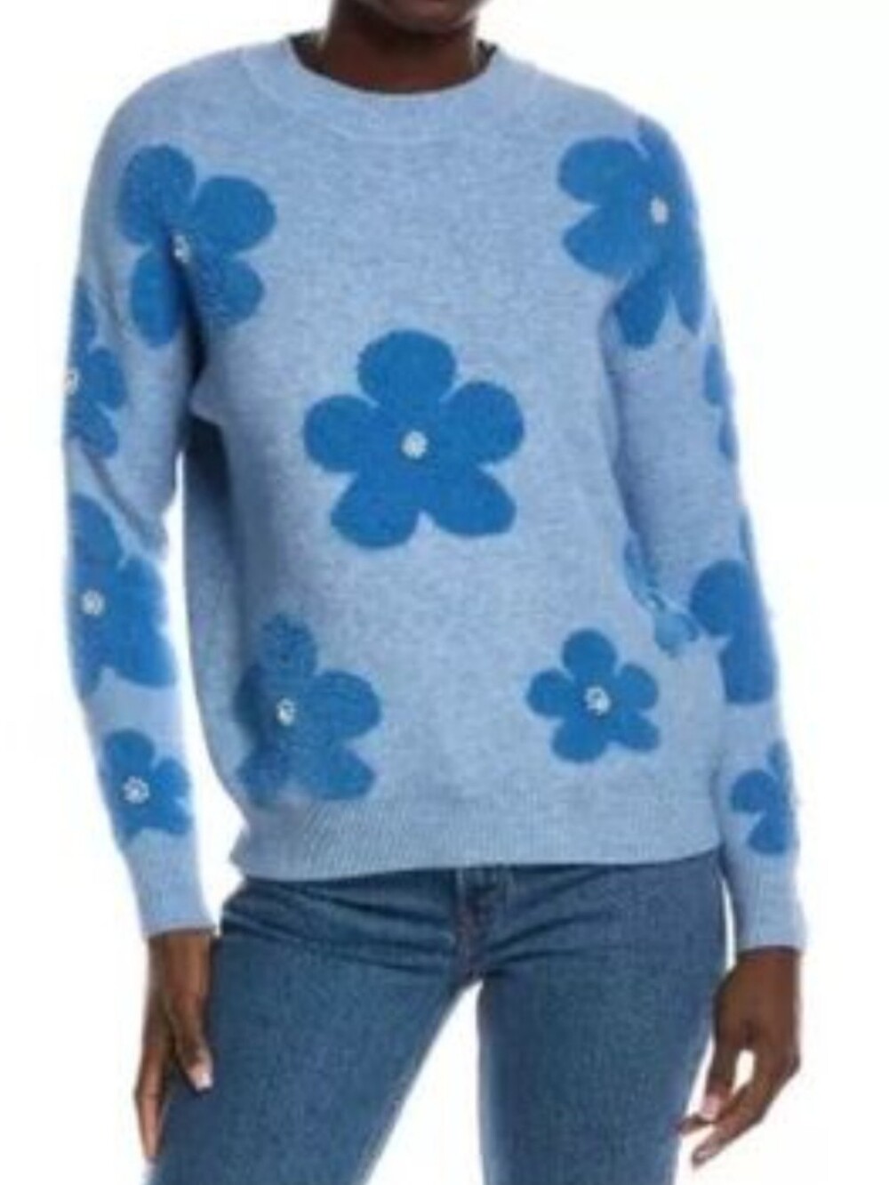 Nanette Lepore Light Blue & Medium Blue Flowered Sweater, XS